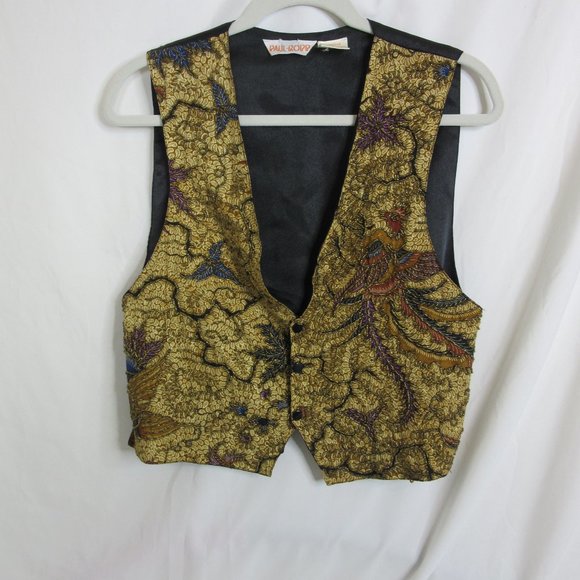 Paul Ropp Vintage Beaded Vest Gold and Black Bird Motif Size Medium Boho - Picture 2 of 11